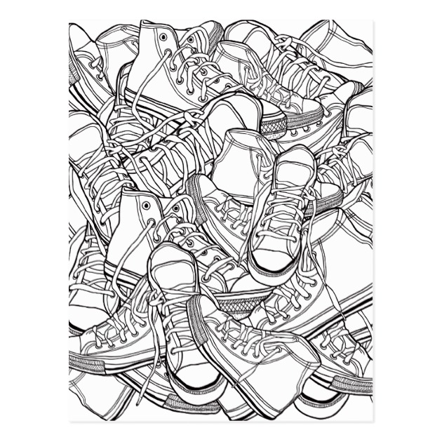 630x630 Black White Urban Retro Sneakers Vector Pattern Postcard