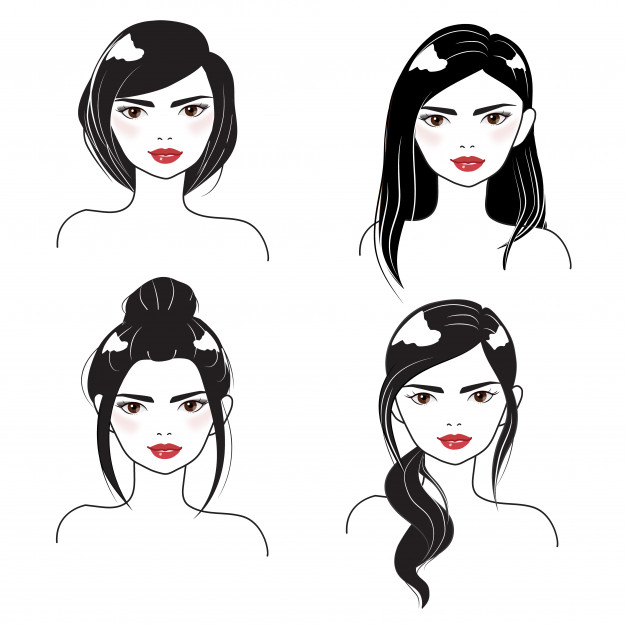 626x626 Woman Face Portrait Different Hair Style In Silhouette Black