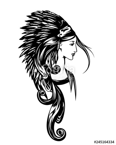 401x500 Native American Woman Wearing Chief Feathered Headdress