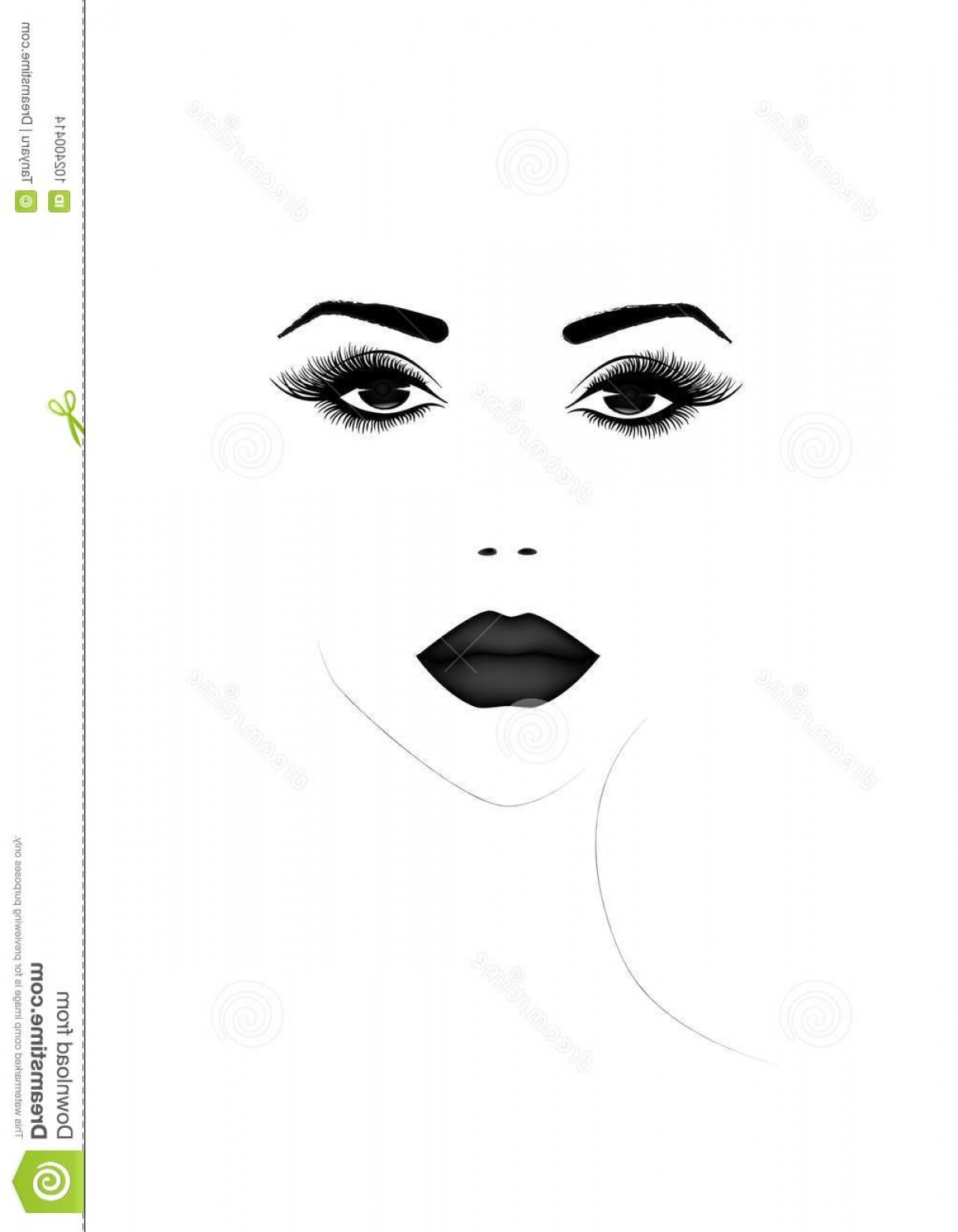1213x1560 Beautiful Woman Face Portrait Black White Vector Illustration