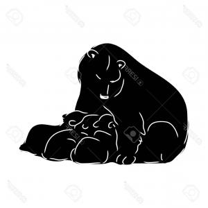 300x300 Photostock Vector Bear Feeding Cubs Black Bear Silhouette Vector
