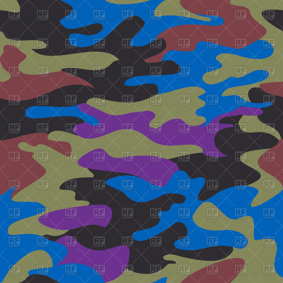 1200x1200 Camouflage Pattern In Blue, Purple, Black And Olive Colors Vector