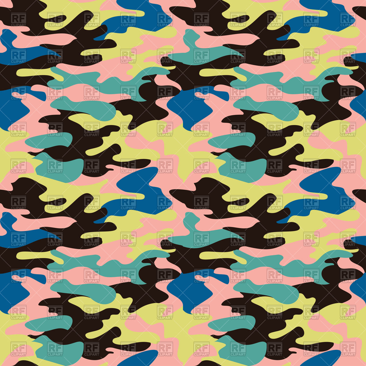 1200x1200 Camouflage Seamless Pattern In Pink, Black And Blue Colors Vector