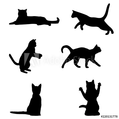 500x500 Set Of Black Cat Silhouette Cat Sitting, Walking, Playing