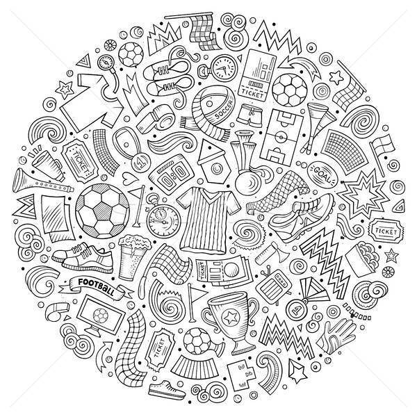 600x600 Set Of Vector Cartoon Doodle Football Objects Collected