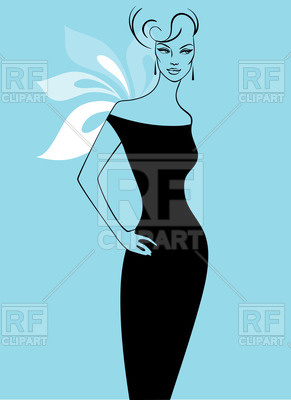 291x400 Outline Of Beautiful Woman In Black Dress Vector Image Of People