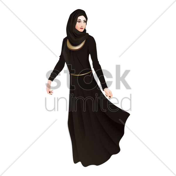 600x600 Arabian Woman In Long Black Dress Vector Image