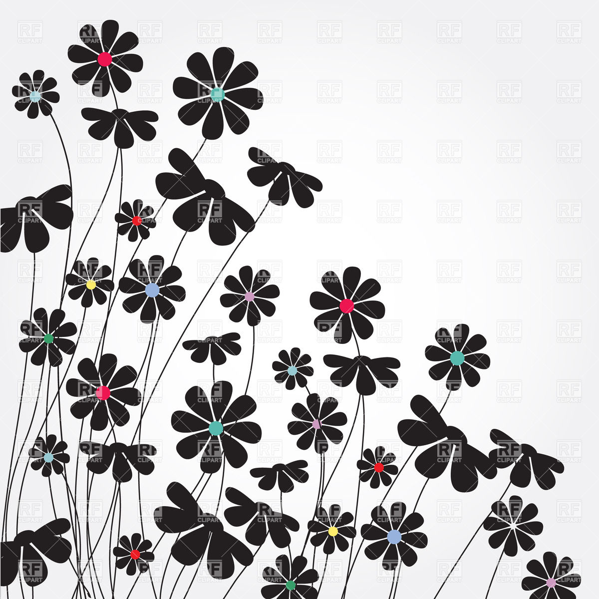 1200x1200 Cartoon Black Flowers Field Vector Image Of Plants And Animals