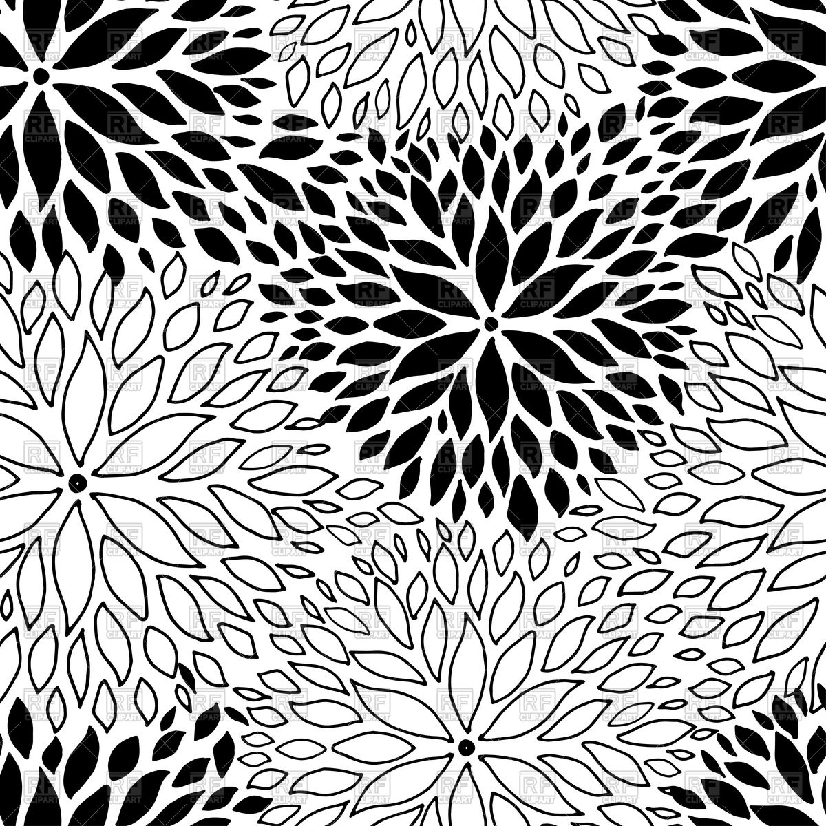 1200x1200 Beautiful Seamless Pattern With Monochrome Black And White Flowers