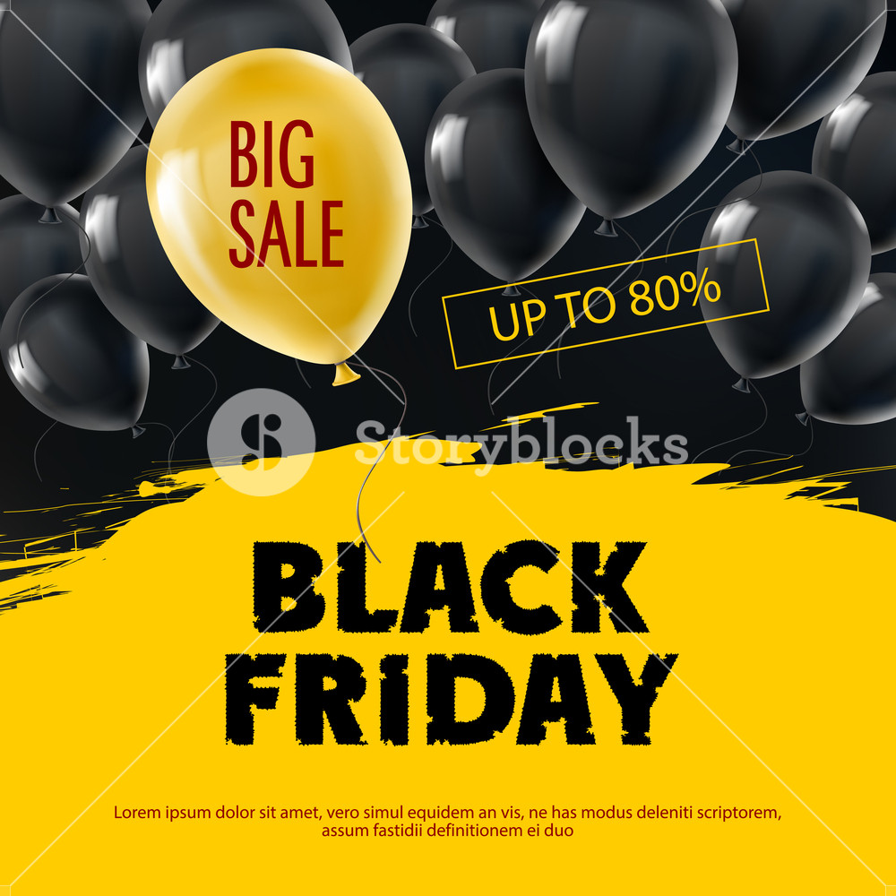 1000x1000 Black Friday Vector Background With Flying Realistic Balloons