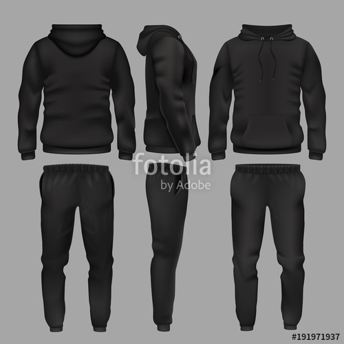 500x500 Black Man Sportswear Hoodie And Trousers Vector Mockup Isolated