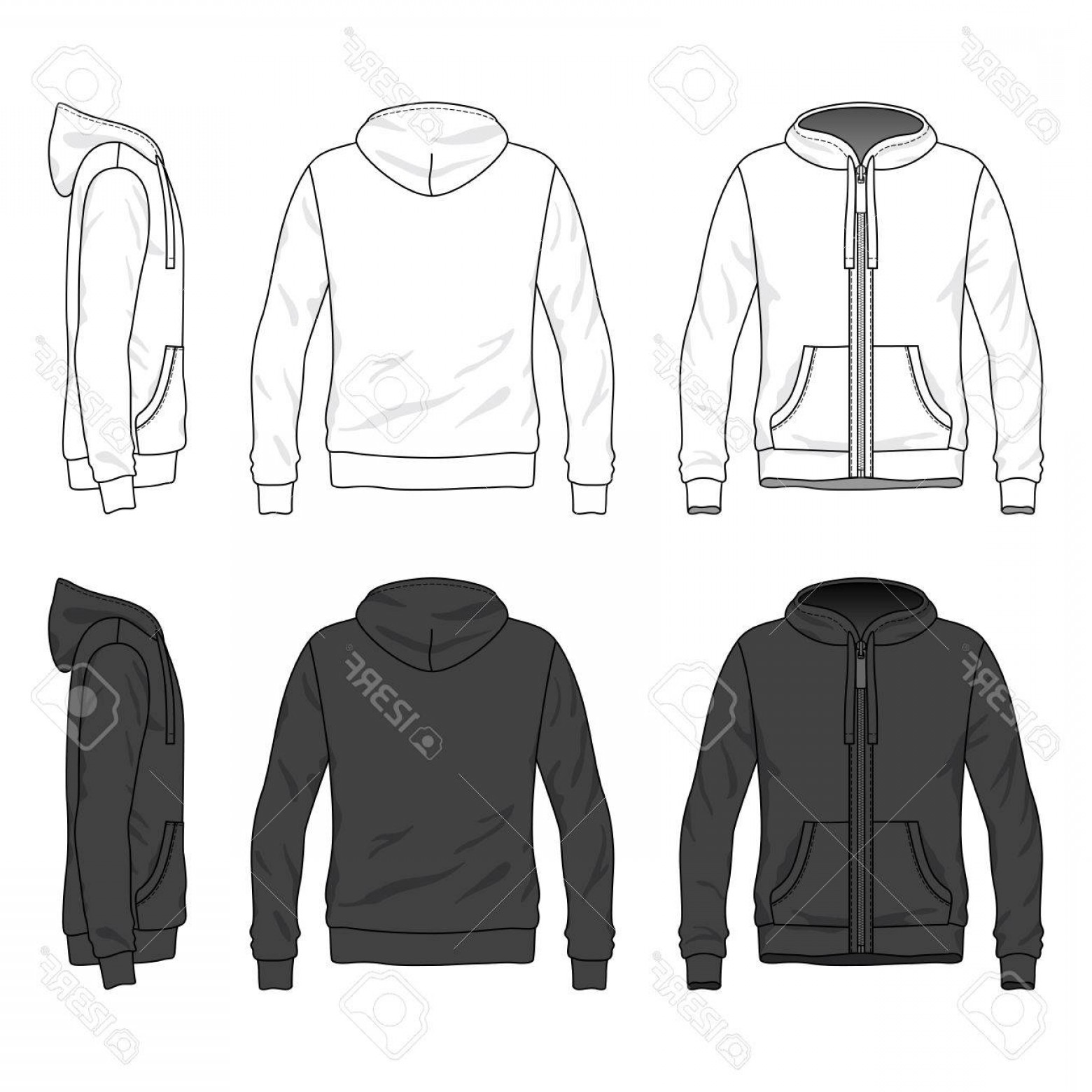 1560x1560 Photostock Vector Blank Male Hoodie With Zipper In Front Back