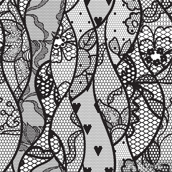700x699 Black Lace Vector Fabric Seamless Pattern With Lines And Waves