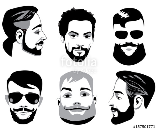 Vector Black And White Portraits Of Face Men With Beard, Bearded 500x416 Vector Black And White Portraits Of Face Men With Beard, Bearded