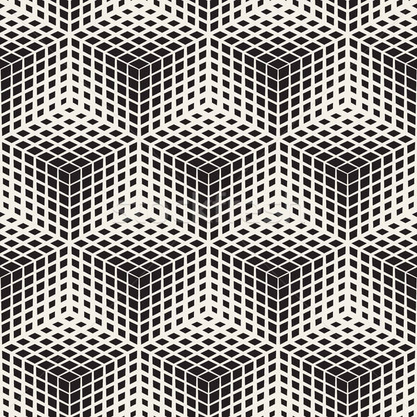 Vector Seamless Black And White Halftone Geometric Cubes Pattern 600x600 Vector Seamless Black And White Halftone Geometric Cubes Pattern