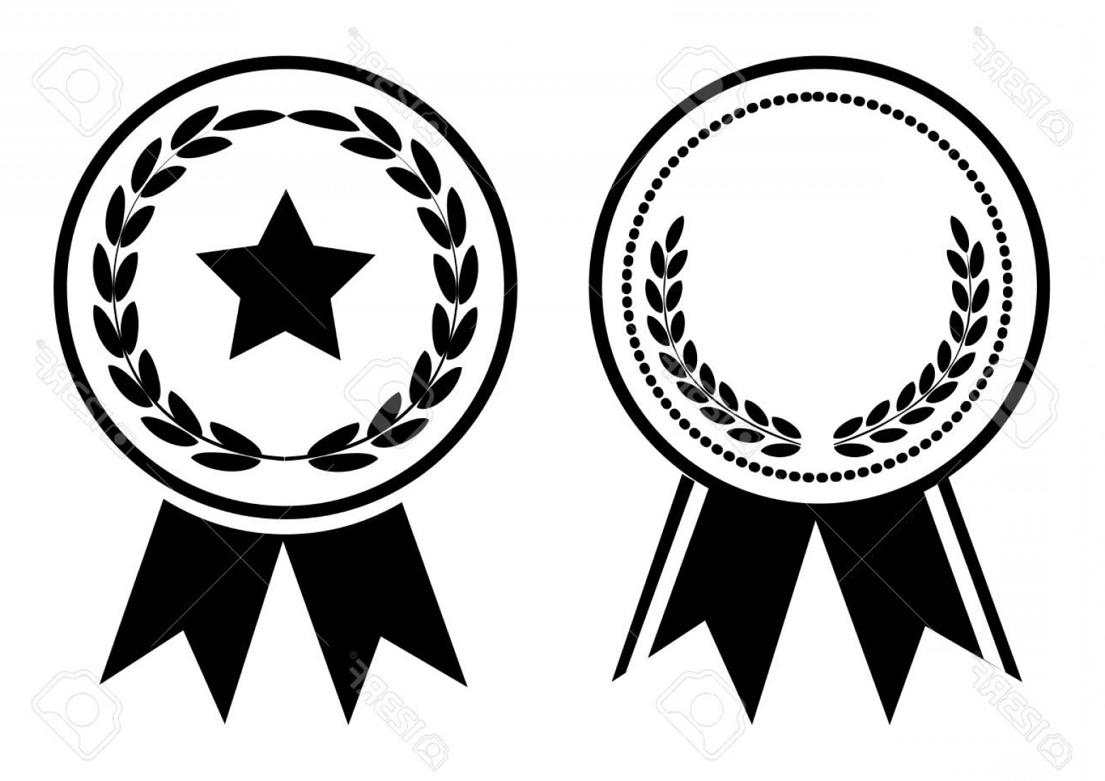 1560x1102 Photostock Vector Black And White Award Medal With Ribbon Vector