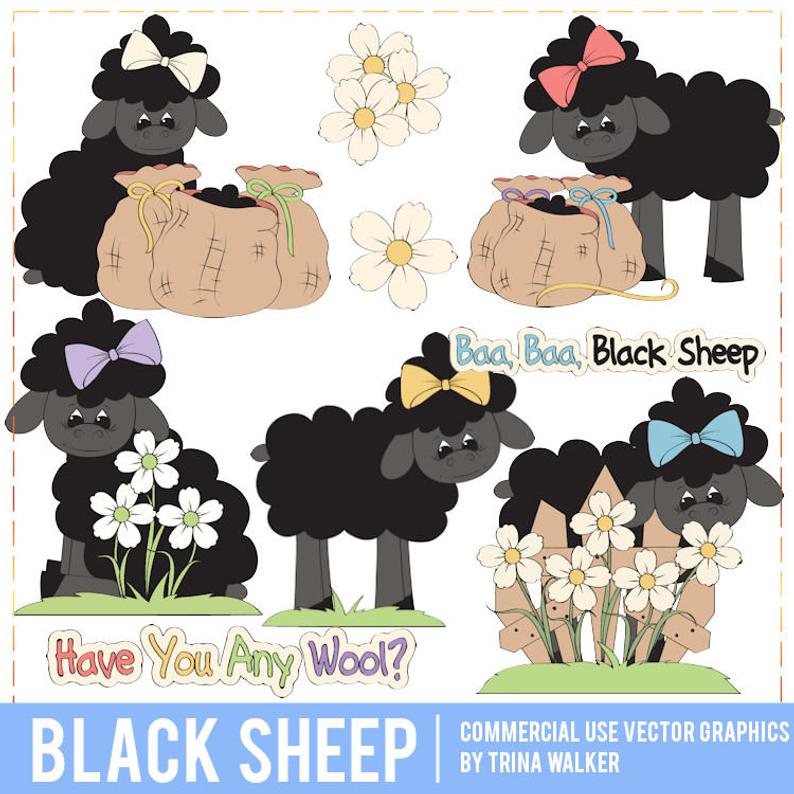 Baa Baa Black Sheep Vector Clipart Graphics Etsy 794x794 Baa Baa Black Sheep Vector Clipart Graphics Etsy