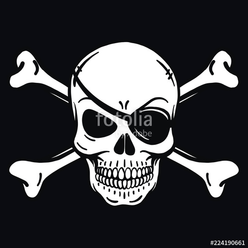 500x500 Bad Skull Skull With Eye Patch And Crossbones Black White