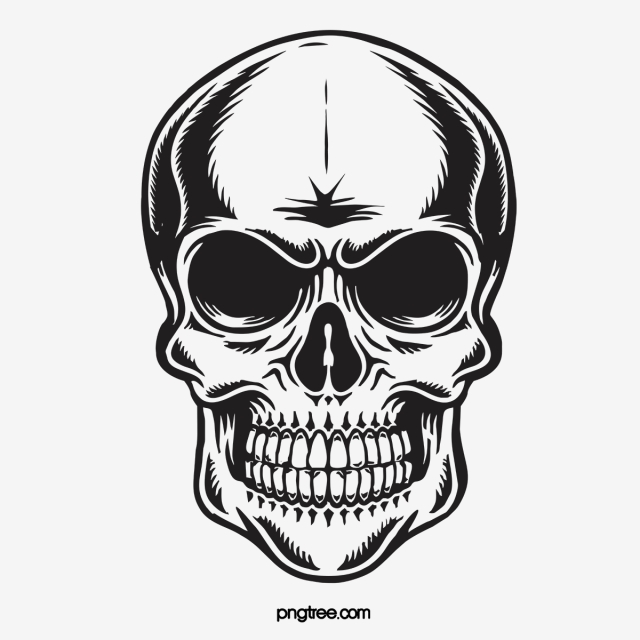 640x640 Black Skull Front Image, Monochrome, Vintage, Dark Png And Vector