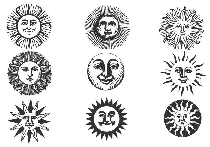 Hand Drawn Ancient Sun Vector Pack 700x490 Hand Drawn Ancient Sun Vector Pack