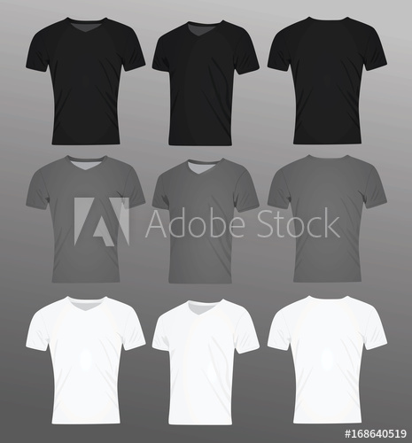465x500 Men V Neck T Shirt Black, Grey And White Template Vector