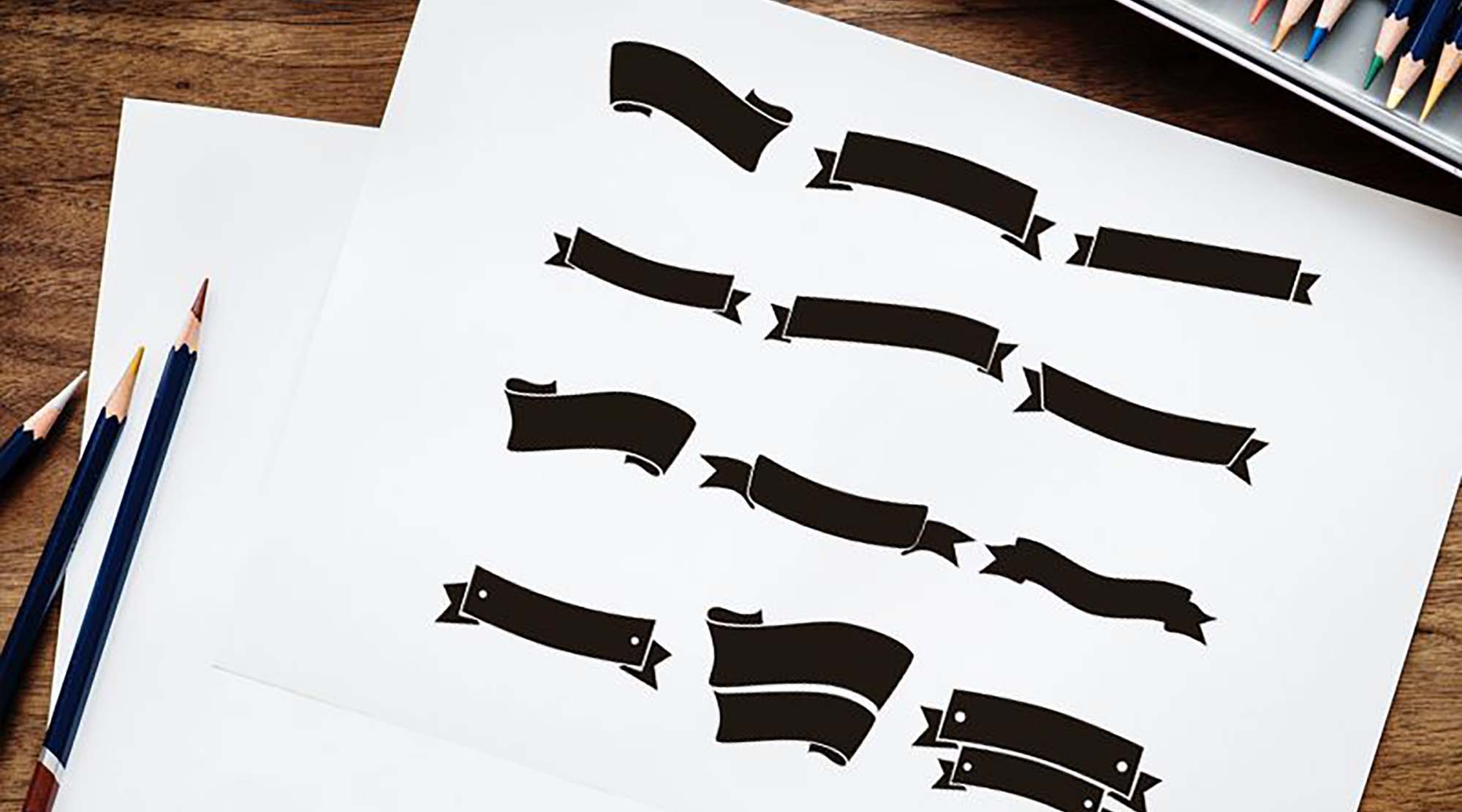 2000x1112 Free Black Ribbons Vector Set
