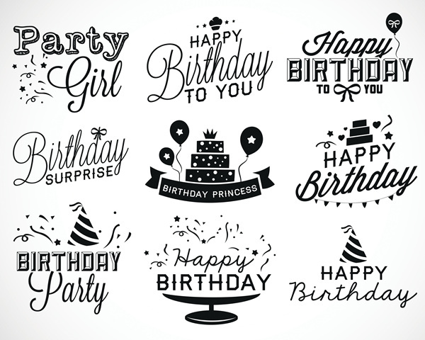 600x480 Happy Birthday Black Logos Vector Set Free Vector In Encapsulated