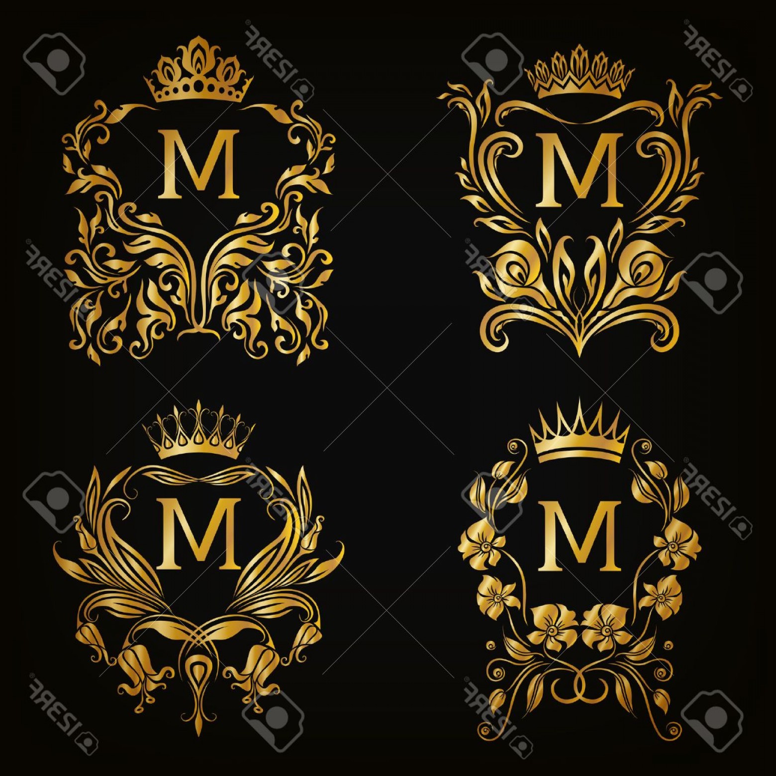 1560x1560 Photostock Vector Set Of Gold Monogram For Graphic Design On Black