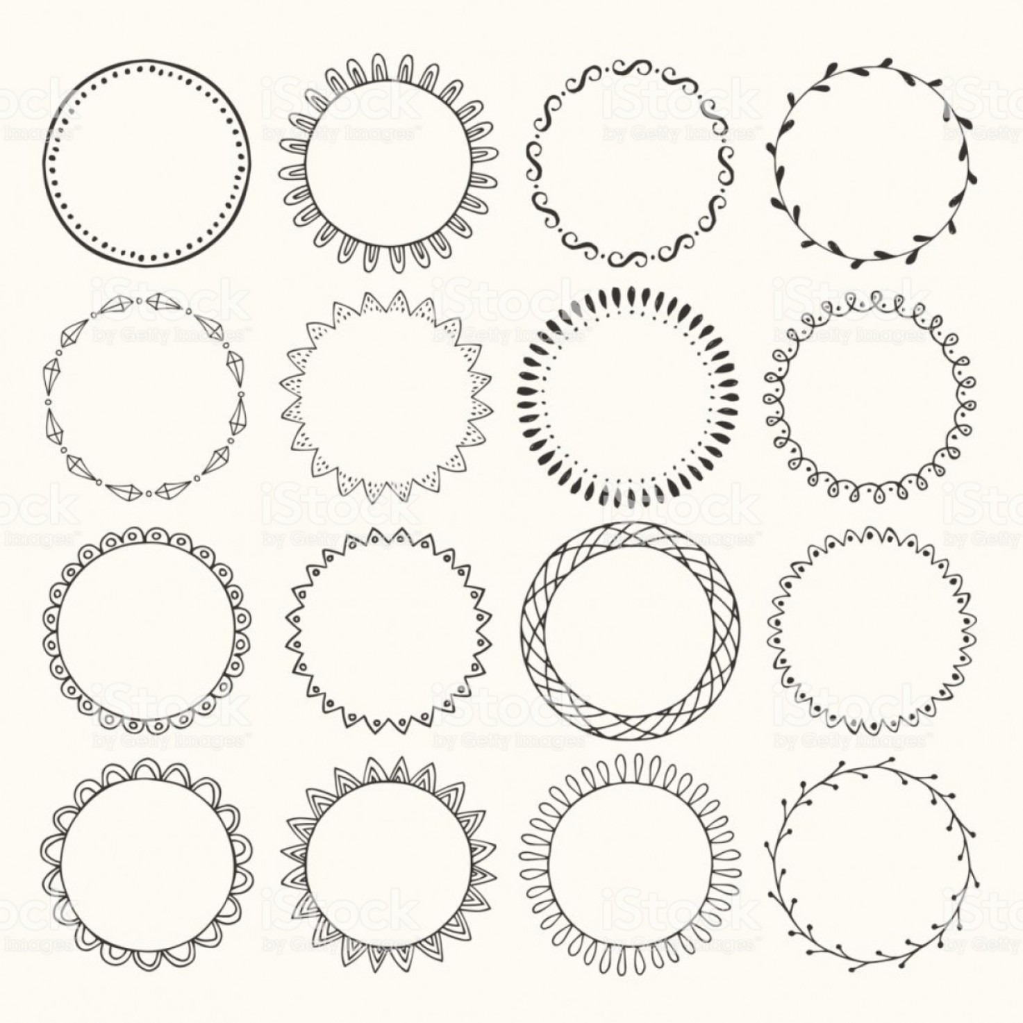 1473x1473 Set Of Hand Drawn Black Frames Round Borders Vector Isolated Gm