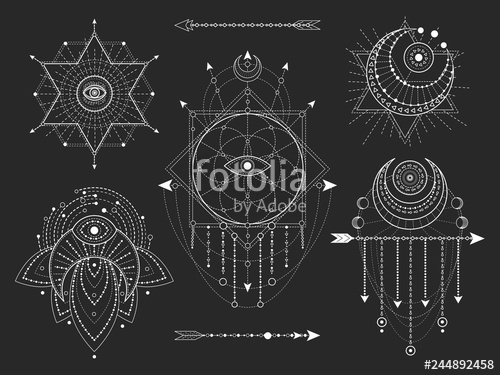 500x375 Vector Set Of Sacred Geometric And Natural Symbols On Black