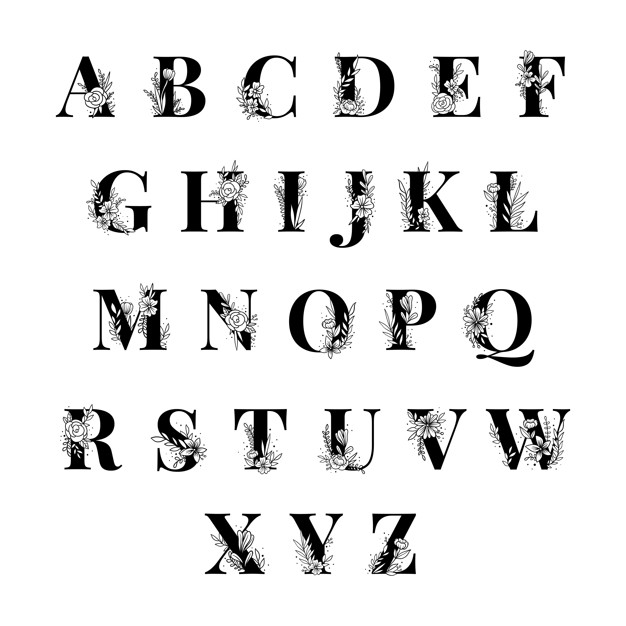 626x626 Botanical Alphabet Capital Letters Vector Set Vector Free Download