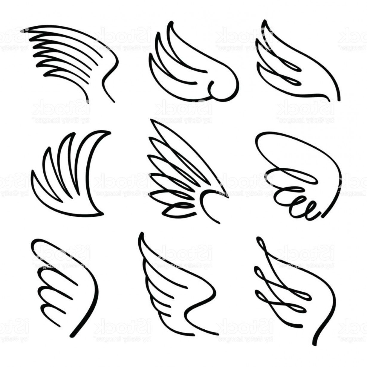 1228x1228 Cartoon Angel Wings Vector Set Sketch Doodle Winged Abstract