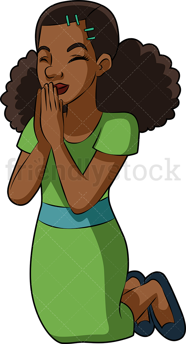 648x1196 Black Woman Praying Cartoon Vector Clipart