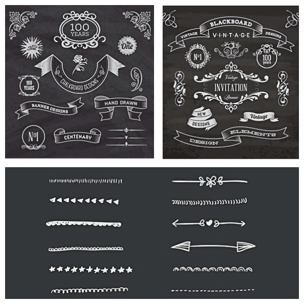Blackboard Vector Ornaments Borders Set Free Download 600x600 Blackboard Vector Ornaments Borders Set Free Download