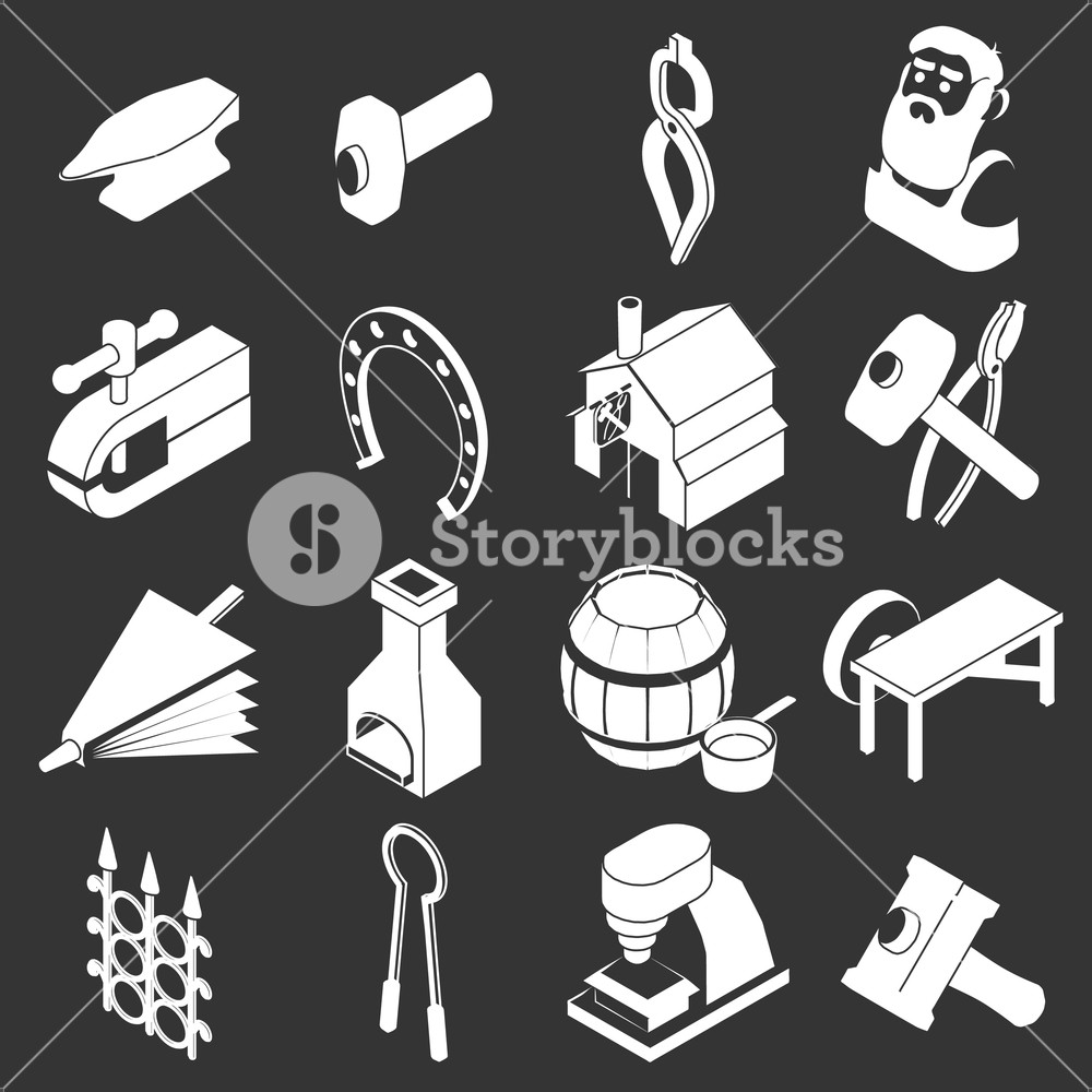1000x1000 Blacksmith Tools Icons Set Vector White Isolated On Grey