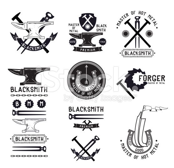 556x537 Set Of Vintage Blacksmith Logo, Labels And Design Elements Tongs