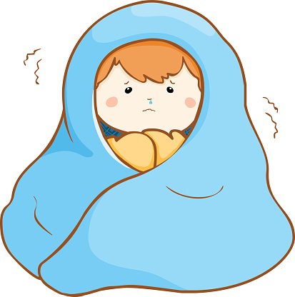 413x416 Ill Boy Shivering Hard Under Blanket Vector Premium Clipart