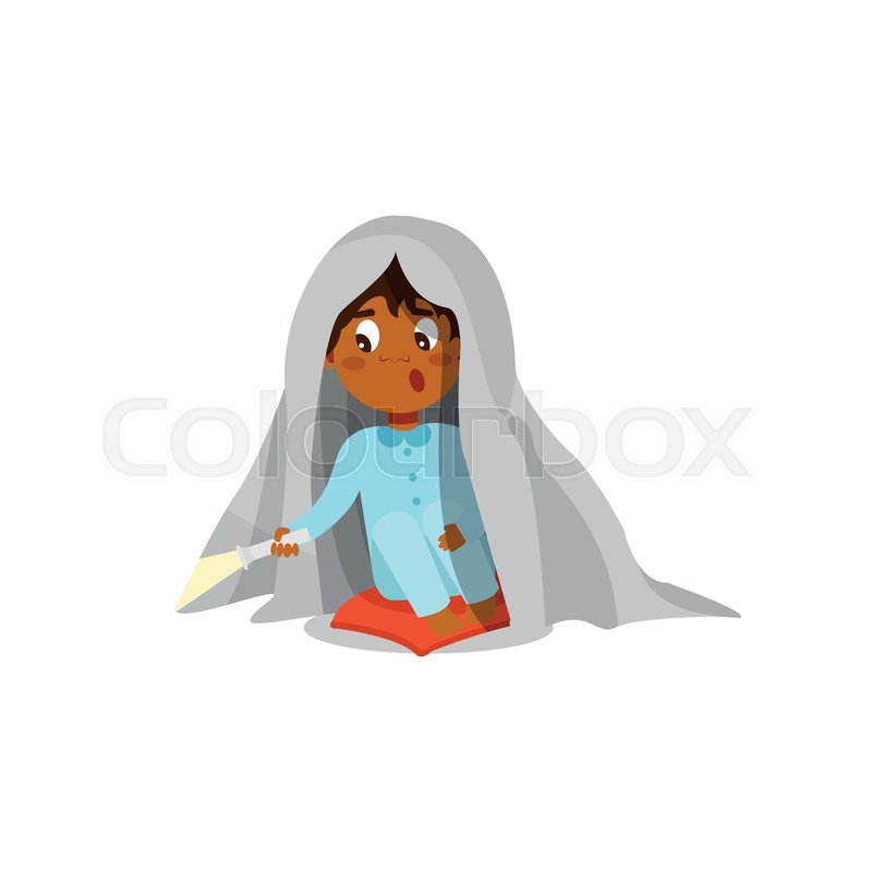 800x800 Scared Boy Sitting On The Bed With Stock Vector Colourbox