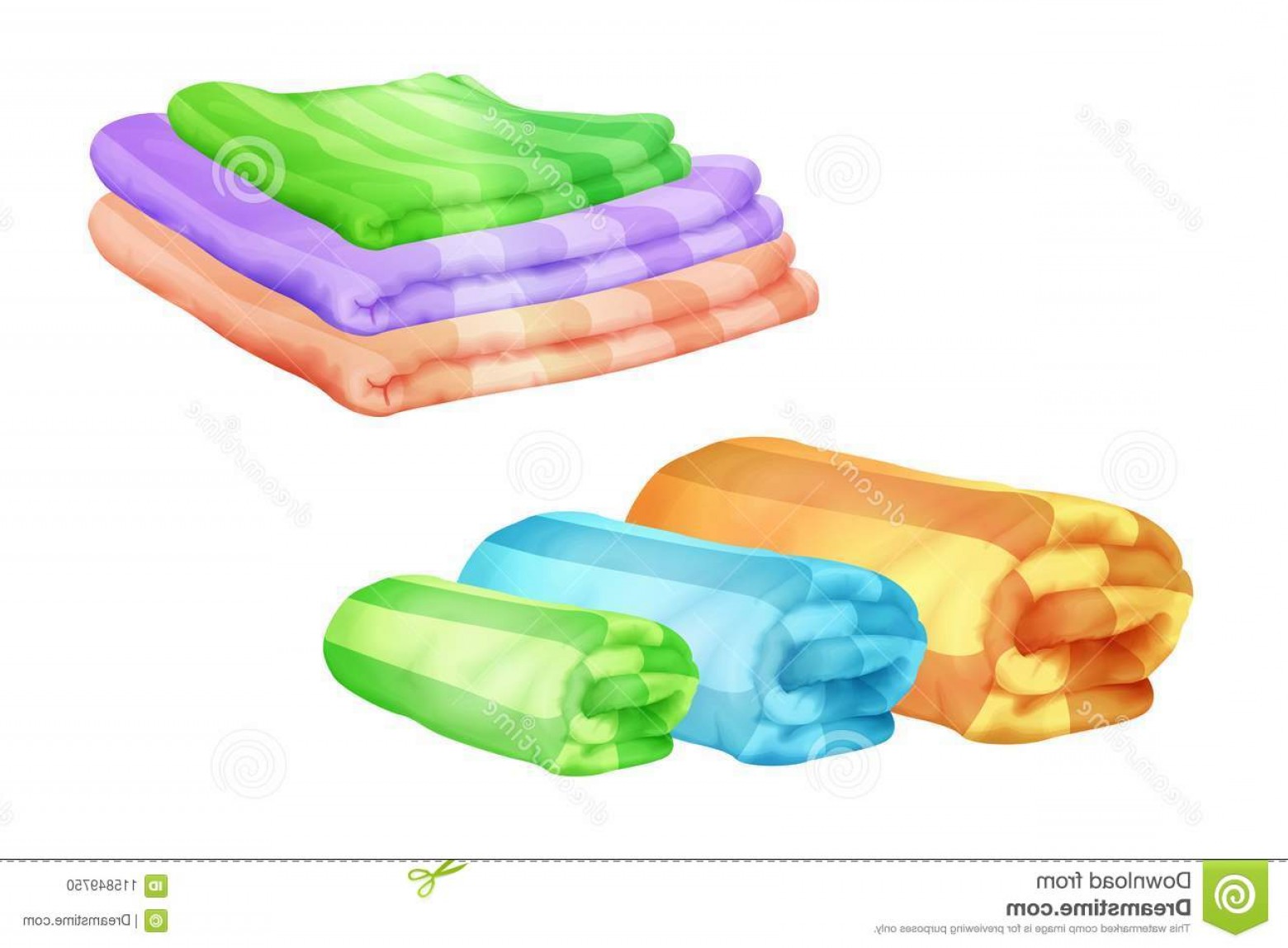1560x1148 Vector Illustration Color Bath Towel Piles Folded Rolled Realistic