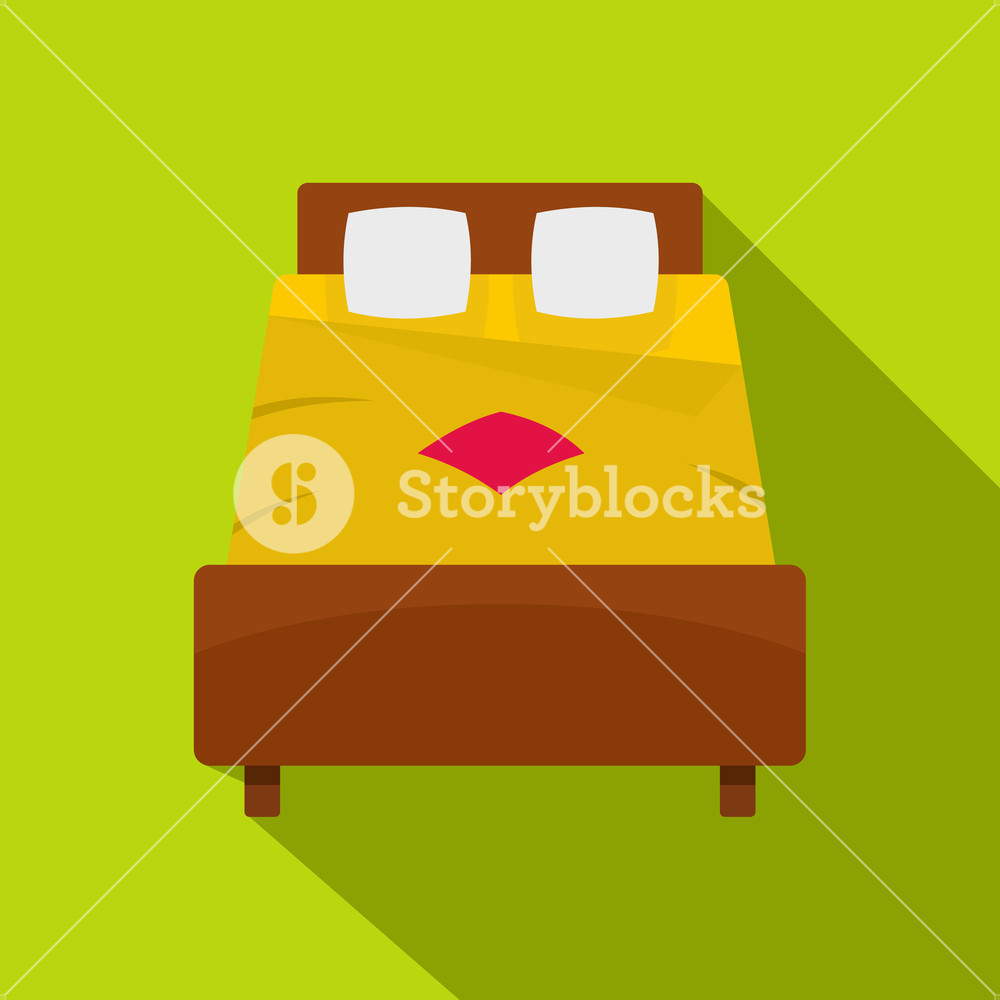 1000x1000 Bed With Yellow Blanket Icon Flat Illustration Of Bed With Yellow