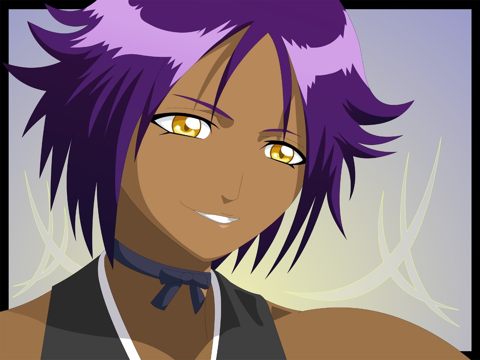 Bleach Vector Purple Hair Yellow Eyes Shihouin Yoruichi Smiling 1600x1200 Bleach Vector Purple Hair Yellow Eyes Shihouin Yoruichi Smiling