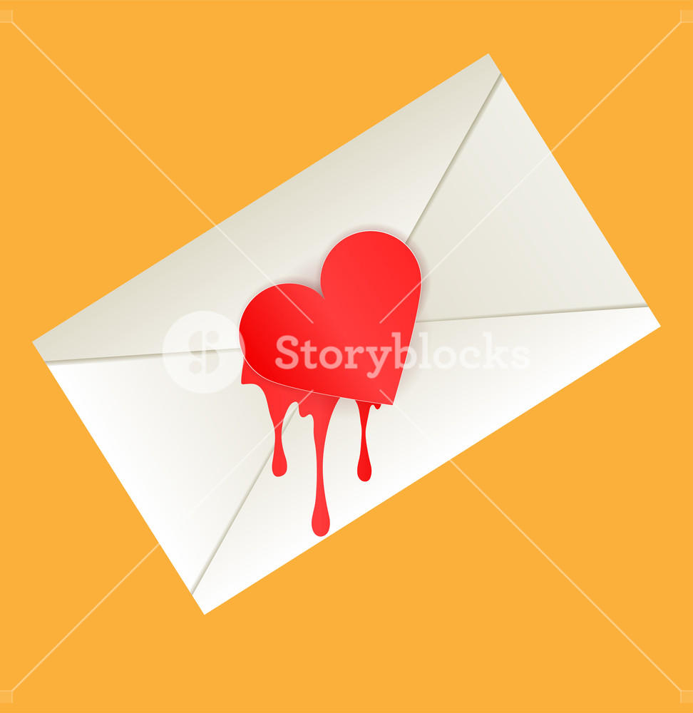 972x1000 Mail Envelope Bleeding Heart On An Orange Background Vector