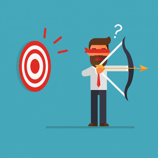 626x626 Blindfold Businessman Holding Bow Look For Target In Wrong Vector