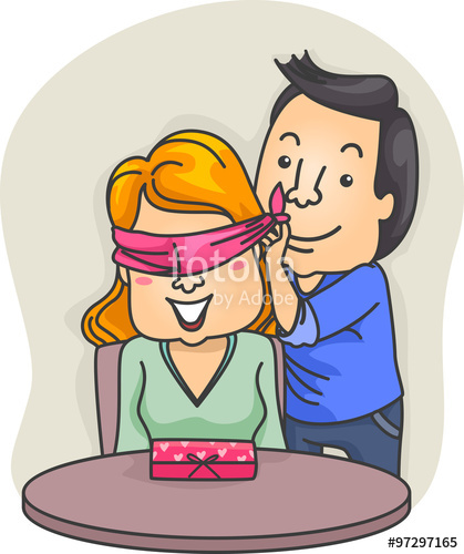 419x500 Couple Valentine Gift Surprise Blindfold Woman Stock Image