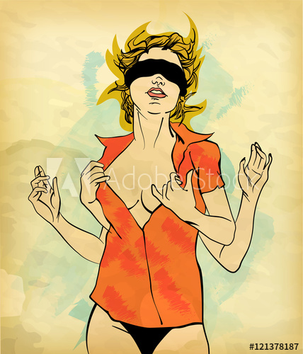 428x500 Sexy Woman With Four Hands, And Blindfold Vector