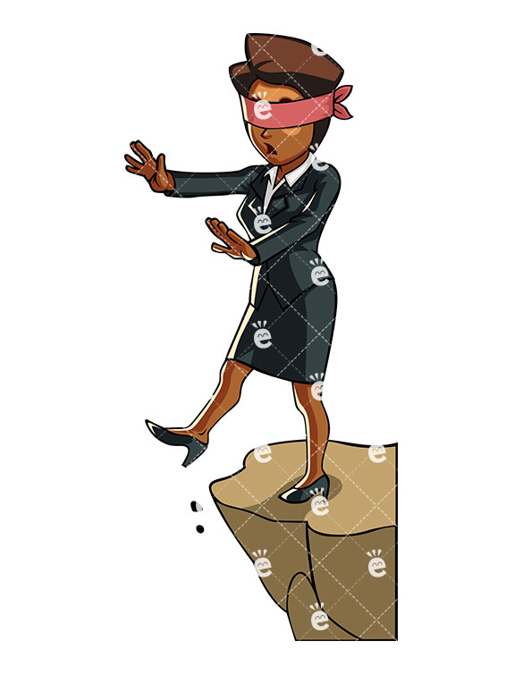 585x755 Black Businesswoman Wearing Blindfold Near Cliff