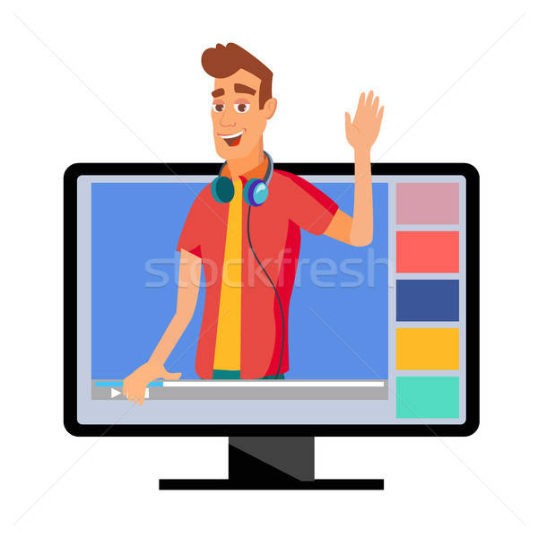 Video Blogger Vector Classic Man Blogger With Camera Records 600x600 Video Blogger Vector Classic Man Blogger With Camera Records