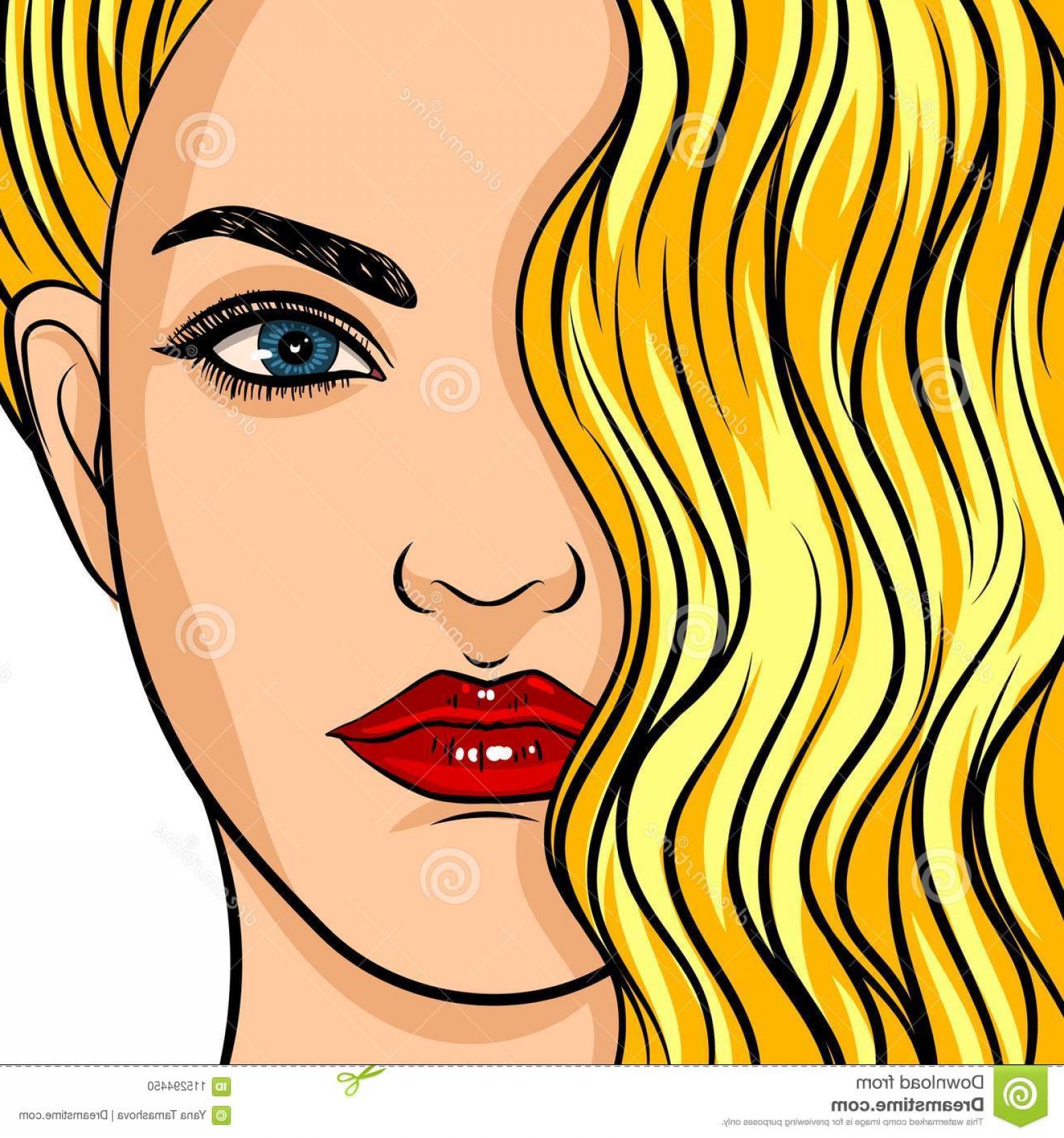 1560x1668 Girl S Face European Type Makeup Blonde Hair Vector Illustration