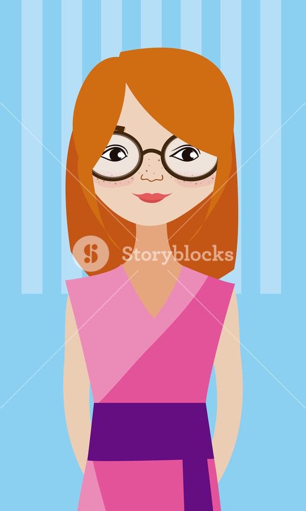 600x1000 Young Woman With Glasses And Blonde Hair Over Striped Background