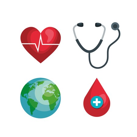 450x450 Set Heartbeat With Stethoscope And Blood Drop Vector Illustration
